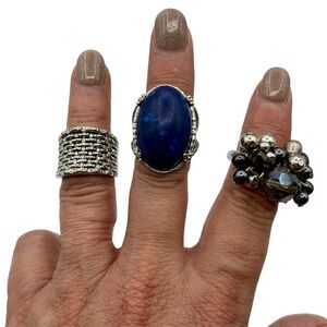 3 Retired Premier Design Jewelry Rings "Blue Lapis", Glam Slam Rhodium, Aurora B